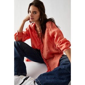 Free People CP Shades Solid Ruffle Linen Shirt
